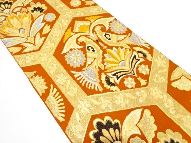 アンティーク　花鳥更紗模様織り出し袋帯（着用可）